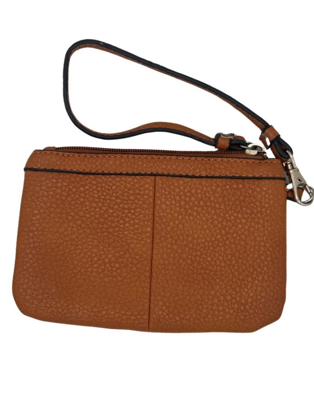 Camel Pebbled Leather Zippered Wristlet Tan  Clutch Wallet Black Rivet